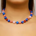 Patriotic red white and blue beaded necklace with star charms for Independence Day - US Flag Element Beaded Necklace (14 Red White Blue 9746)