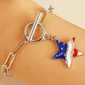 Silver bracelet with star pendant featuring US flag design and sparkling rhinestones - Silver Rhinestone Star Flag OT Buckle Bracelet (N-929)