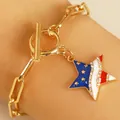 Golden OT buckle necklace with patriotic star pendant featuring blue red white enamel - Gold Star Flag OT Buckle Bracelet (N-939)