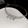 Sparkling crystal flower choker necklace for women featuring an elegant double-row design. - Choker Necklace / Silver