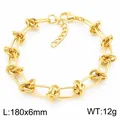Bracelet à maillons noués en acier inoxydable plaqué or pour hommes et femmes, 180x6mm - Style de Nœud Ovale (KB188697-Z)