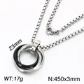Fashionable silver and black stainless steel triple ring pendant necklace with crystals - Triple Interlocked Style (KN302938-Z) / Black