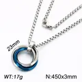 Minimalist stainless steel interlocking rings pendant necklace in silver and blue - Triple Interlocked Style (KN302939-Z) / Blue