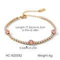 Vue détaillée d'un bracelet de tennis en acier inoxydable plaqué or 18 carats et zircons - Bracelet Tennis Rond Rose (XZ-B20582)