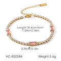 Détail du bracelet de tennis en or avec les dimensions et le poids des zircons roses - Bracelet Tennis Rectangle Rose (XZ-B20584)