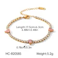 Vue détaillée du bracelet tennis plaqué or 18k avec zircons poires roses et pierres claires. - Bracelet Tennis Poire Rose (XZ-B20585)