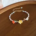 Detailed view of colorful crystal stone beaded bracelet with resin flowers. - 60# Bracelet / Colorful