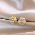 Close-up of dopamine colorful acrylic beaded cluster earrings with rhinestones - Multi-color (Silver Earring Post)