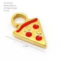 Stainless steel pizza slice charm pendant with 14K gold plating and red enamel details - Pizza Style (ZA2293G)