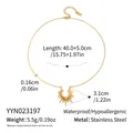 Detail view of a gold sunflower pendant with 40+5cm stainless steel chain specifications - Sunburst Style (YYN023197)