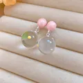 Chic pink pearl C-shaped earrings with colorful polka dots in transparent resin - Silver Earring Post - Pink