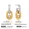 Détail macro de boucles d'oreilles bicolores en acier doré et argenté avec zircon - Style Patchwork Or et Argent avec Zircon (JDE0103338-PS)