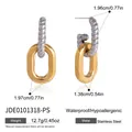 Détails macro des boucles d'oreilles bicolores en acier avec spécifications de taille - Style Patchwork Or et Argent Motif Corde Argentée (JDE0101318-PS)