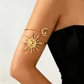 Adjustable golden upper arm cuff featuring celestial sun, moon and star charms - Celestial Sun Moon Star Style (1297) / Gold