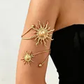 Golden sunburst upper arm cuff bracelet with celestial bohemian style for women - Radiant Sunbeam Style (1810) / Gold