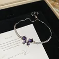 Elegant purple zircon butterfly bracelet in silver finish with vintage French style - Style 14 Bracelet / Silver Purple