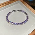 Elegant vintage style tennis bracelet with sparkling purple zircons in a silver finish - 20# Bracelet / Silver Purple