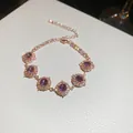 Elegant rose gold bracelet featuring vivid purple zircons in vintage floral settings - 25# Bracelet / Rose Gold Purple