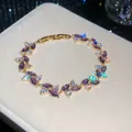 Elegant gold plated bracelet with marquise-cut purple and clear zircons in French retro style - 45# Bracelet / Gold Purple