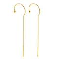 Detail view of 18K gold-plated stainless steel long tassel chain ear threader earrings. - Small (MS-857) / Gold