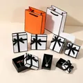 Orange and white jewelry gift boxes with black borders and matching ribbon handles - 5x5x3cm (With Sponge) / White Black Frame with Bow