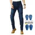 Vaqueros de moto para hombre en azul marino con paneles elásticos y protectores CE - XS / Estilo de Protección de Silicona / Azul