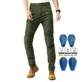 Pantalones tácticos de moto VOLERO para hombre verde militar con rodilleras CE extraíbles. - XS / Estilo de Protección de Silicona / Verde