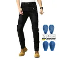 Vaqueros de moto negros para hombre con rodilleras y bolsillos con cremallera - XS / Estilo de Protección de Silicona / Negro
