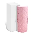 Pink diamond-patterned PU leather makeup brush holder with rhinestone accents - Pink Diamond-studded Bucket + Corrugated Cardboard Box