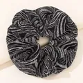 Metallic silver and black zebra pattern scrunchie with sparkling fabric texture - Zebra Print / Black and White Pattern