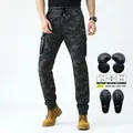 Motorcycle camouflage cargo pants in black-grey with removable knee protector pads - XS / Camouflage (114-2)