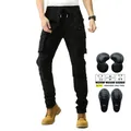 Black cargo motorcycle jeans with removable CE-certified knee pads and tactical pockets - XS / Black (114-2)