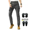 Men's dark grey tactical motorcycle pants with stretch knee panels and removable pads - XS / Gray (114-2)