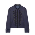 Chaqueta corta azul marino de estilo militar con cuello alto y botones dorados - XS / Azul