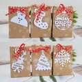Christmas kraft gift bag set with 6 snowflake patterns and festive red ribbon bows - 001# Snowflake Paper Bags With Cards 24PCS 12*7.5*18.5cm