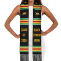 Kente Class of 2026 Black Student Union graduation stole with fringe and gold embroidery - Class of 2026 Black Student Union Style