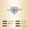 925 silver ring featuring heart-shaped Moissanite stone and side pave accents - Adjustable Open / 6.5mm/1 Carat Moissanite/S925 Sterling Silver