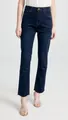 Detail einer dunkelblauen High-Waist-Jeans mit natürlichem Fransen-Saum und Denim-Struktur - S / Dunkelblau