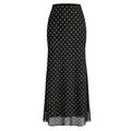 Jupe sirène élégante à taille haute noire avec pois blancs et ourlet en résille - Noir à pois blancs