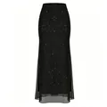 Jupe sirène noire ajustée à taille haute ornée de strass effet ciel étoilé - Paillettes Noires