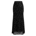 Jupe sirène noire ajustée à taille haute avec flocage floral et ourlet en tulle - Flocage noir