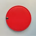 Portable round red PU leather makeup mirror with lychee texture and silver rivet detail - Red