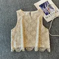 Elegantes champagnergoldenes Pailletten-Top mit gewelltem Saum und Perlenstruktur - S / Aprikose