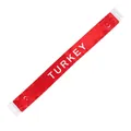 Red satin Turkey world cup fan scarf with white fringes and star moon flag emblem - 135cm / Turkey
