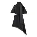 Elegant black satin dress with lace hem, high neck scarf, and waist cutout detail - XS / Dresses / Black