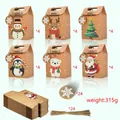 Christmas Kraft paper gift bags set of 24 with 6 cartoon patterns and snowflake tags - S878# Christmas Kraft Paper Boxes 24PCS With Twine + Tags