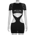 Vestito corto nero sexy con inserti in mesh e dettagli cut-out vestibilità slim - S / Nero