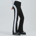 Pantalon de ski noir pour femme avec bandes blanches latérales, coupe ajustée extensible - XS / Bas / Noir et Blanc