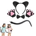 5-piece black cat cosplay set with cat ears headband, paw gloves, bow tie and long tail - Clip Tail Four-piece Set