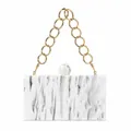 Elegant marble acrylic evening clutch bag with round gold handle for women's weddings - White